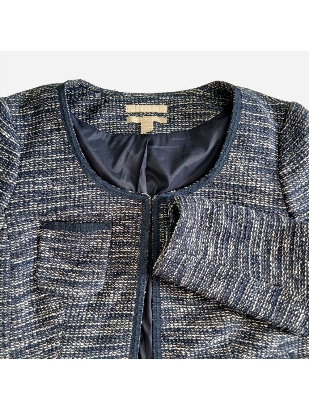 BANANA REPUBLIC Blue Tweed Knit Collarless Blazer Jacket ItGIRL Career 10P